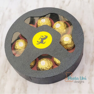 Archivo digital caja en forma de volante con soporte de chocolates incluye logos