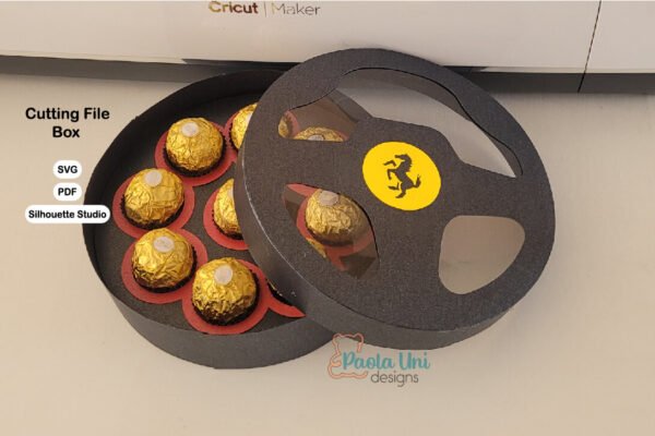 Archivo digital caja en forma de volante con soporte de chocolates incluye logos - Imagen 3