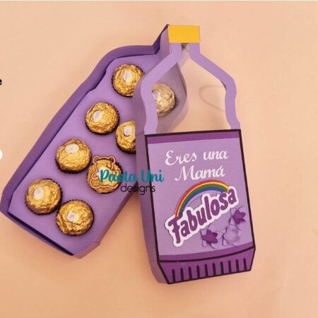 Archivo digital para cortar caja en forma de fabuloso para el dia de la madre con soporte de chocolates ferrero, NO INCLUYE PAPA FABULOSO