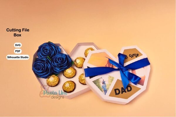 Archivo digital para recortar y armar caja en forma de corazón con soporte de chocolates - Imagen 4