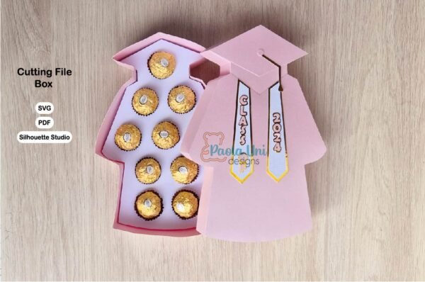 Archivo para recortar y armar caja en forma de traje de graduacion, toga con soporte de chocolate - Imagen 3