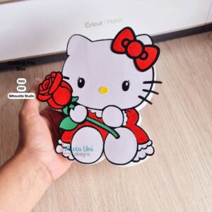 Archivo digital para recortar y armar caja en forma de Kitty con una rosa