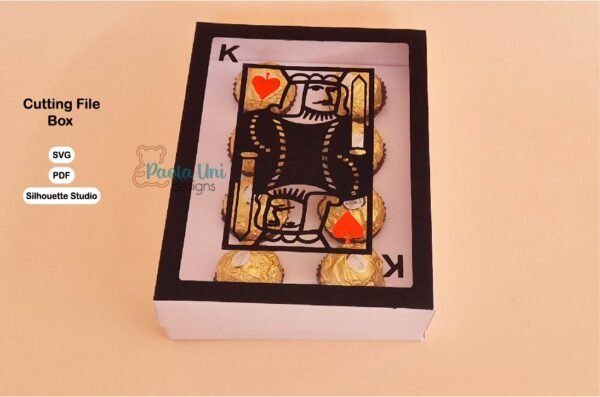 Archivo digital para recortar y armar caja en forma de carta de baraja naipe con soporte de chocolates - Imagen 4