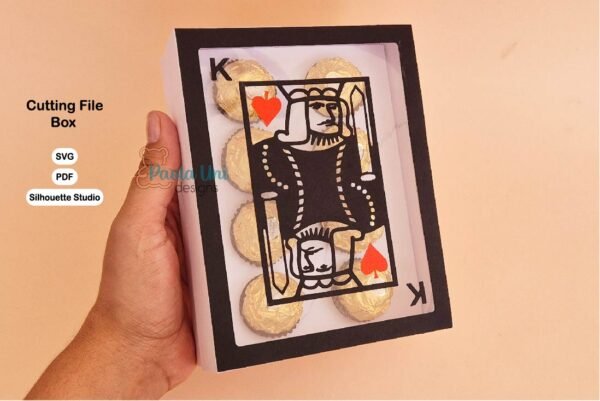 Archivo digital para recortar y armar caja en forma de carta de baraja naipe con soporte de chocolates - Imagen 3
