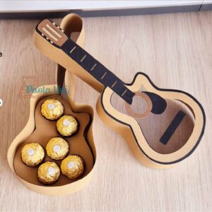 Archivo digital para recortar y armar caja en forma de Guitarra con soporte de chocolates