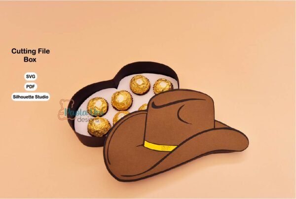 Archivo digital para recortar y armar caja en forma de sombrero con soporte de chocolates