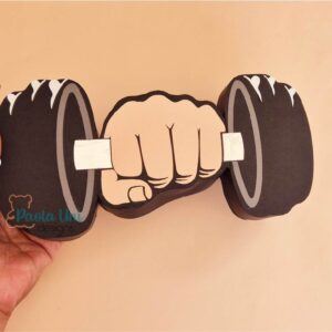 Archivo digital para recortar y armar caja en forma de pesas para cumpleaños, dia del padre