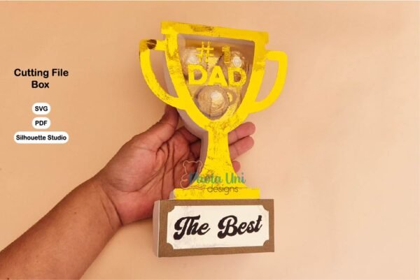 Archivo digital para recortar y armar caja en forma de trofeo, cumpleaños dia del padre - Imagen 4