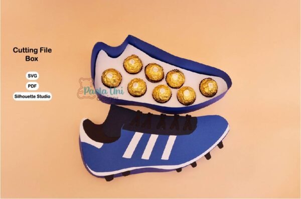 Archivo digitall para recortar y armar caja en forma de zapato de futbol con soporte de chocolates - Imagen 3
