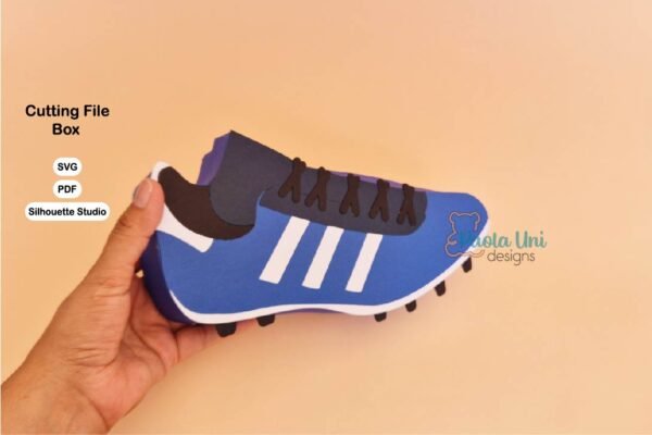 Archivo digitall para recortar y armar caja en forma de zapato de futbol con soporte de chocolates - Imagen 2