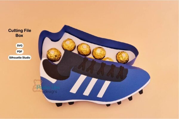 Archivo digitall para recortar y armar caja en forma de zapato de futbol con soporte de chocolates