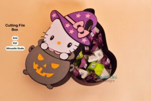Archivo digital para recortar y armar caja en forma de gatita Halloween