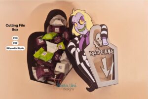 Archivo digital para recortar y armar caja en forma de Beetle Juice
