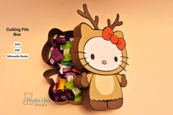 Archivo para recortar y armar caja en forma de kitty reno