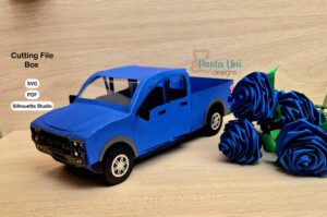 Archivo para recortar y armar caja en forma de camioneta doble cabina, svg, sttudio, pdf