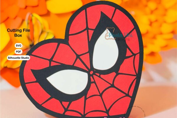 Archivo a recortar y armar caja en forma de corazón Spiderman - Imagen 2