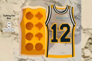 Archivo para recortar y armar caja en forma de camiseta de basketball con soporte de chocolates