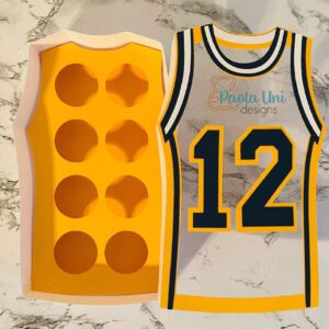 Archivo para recortar y armar caja en forma de camiseta de basketball con soporte de chocolates