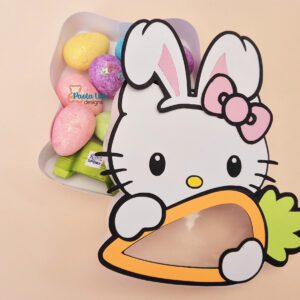 Archivo digital para recortar y armar caja en forma de kitty pascua