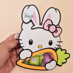 Archivo digital para recortar y armar caja en forma de kitty pascua