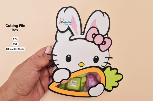 Archivo digital para recortar y armar caja en forma de kitty pascua - Imagen 2