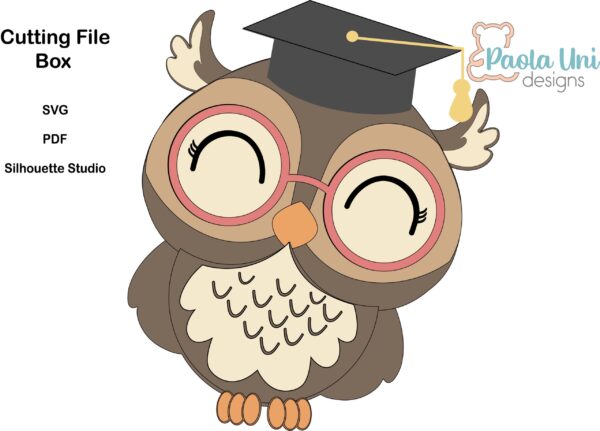Archivo para recortar y armar caja Búho graduación