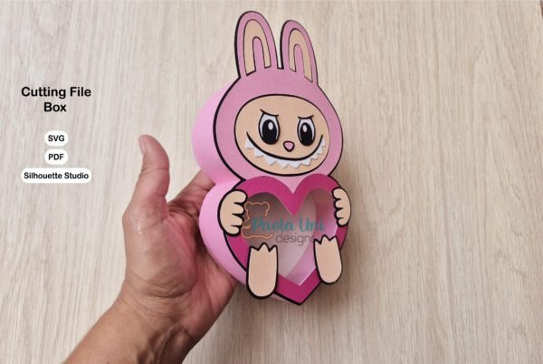 Archivo para cortar y armar caja en forma de labubu corazón - Imagen 3