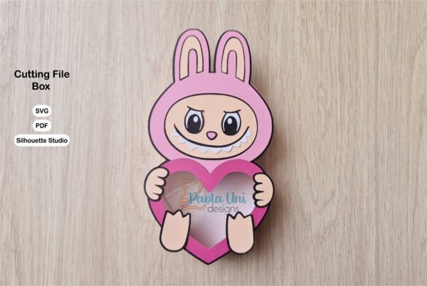 Archivo para cortar y armar caja en forma de labubu corazón - Imagen 2