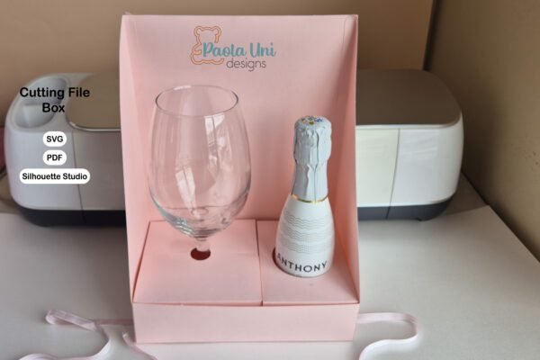 Archivo para recortar y armar caja para copa de vino y botella pequeña, PDF, SVG CRICUT, STUDIO acepto cualquier tarjeta y paypal - Imagen 2