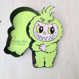 Archivo para recortar y armar caja en forma de Labubu Grinch
