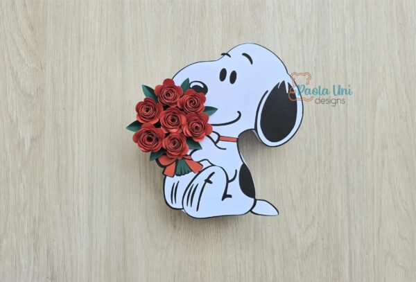 Archivo para recortar y armar caja en forma de snoopy con rosas san valentin