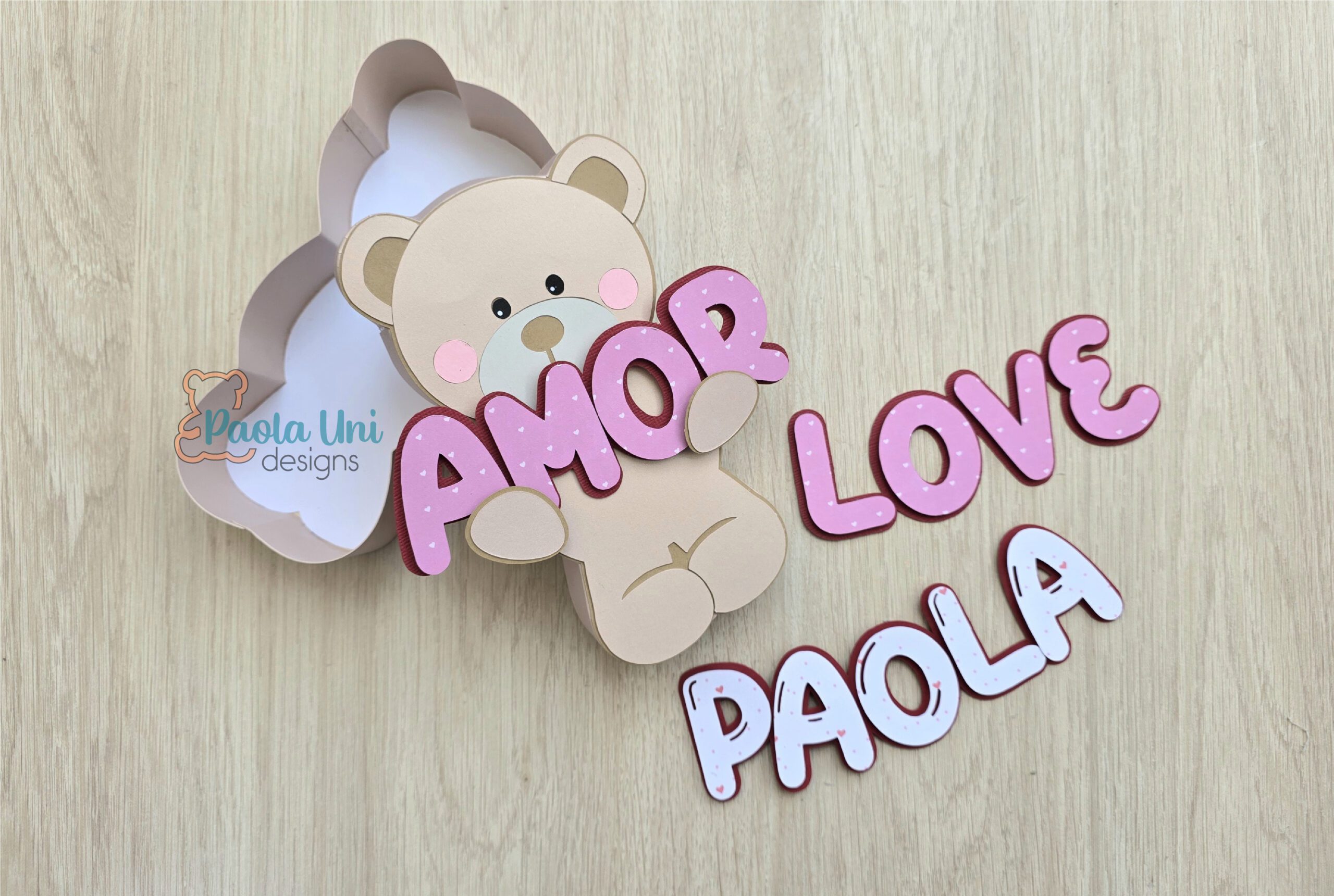 Archivo para recortar y armar caja en forma de oso, svg, studio, pdf