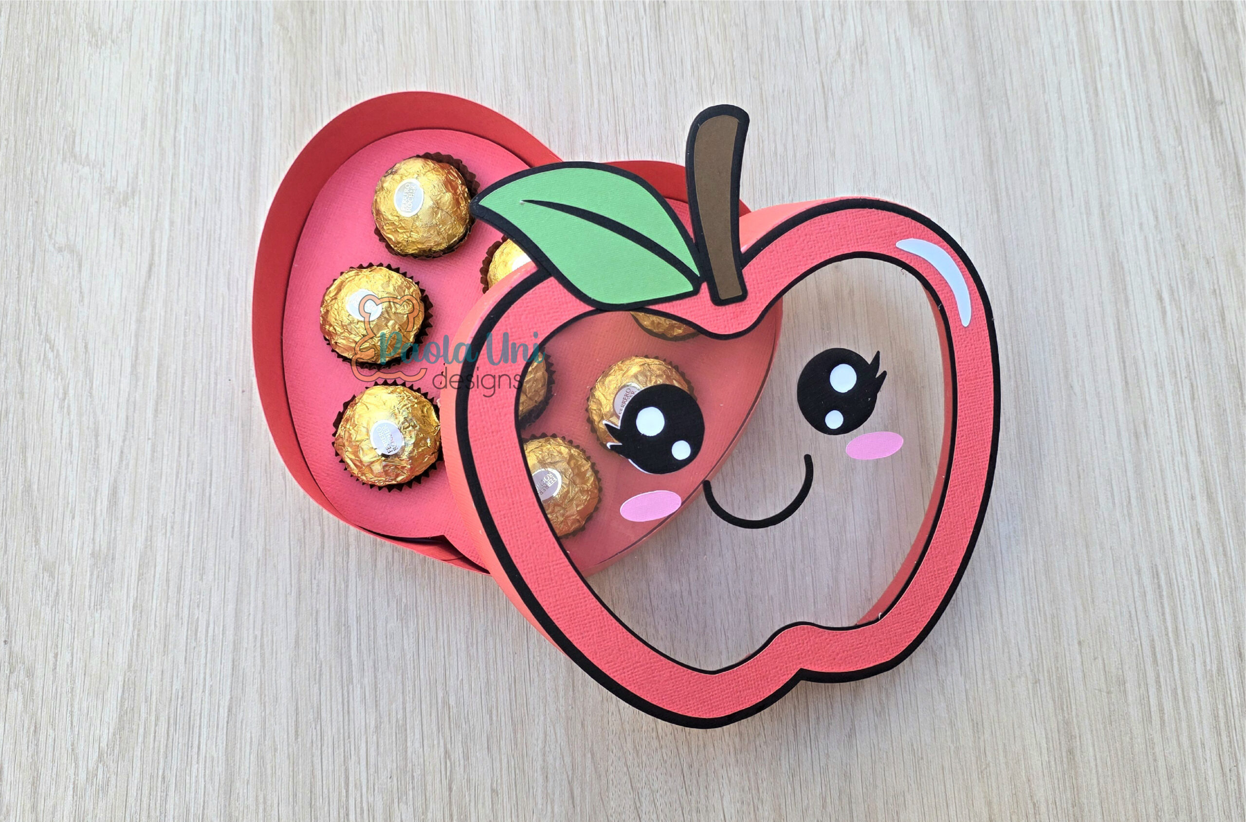 Archivo para recortar y armar caja en forma de manzana, gratis por tiempo limitado