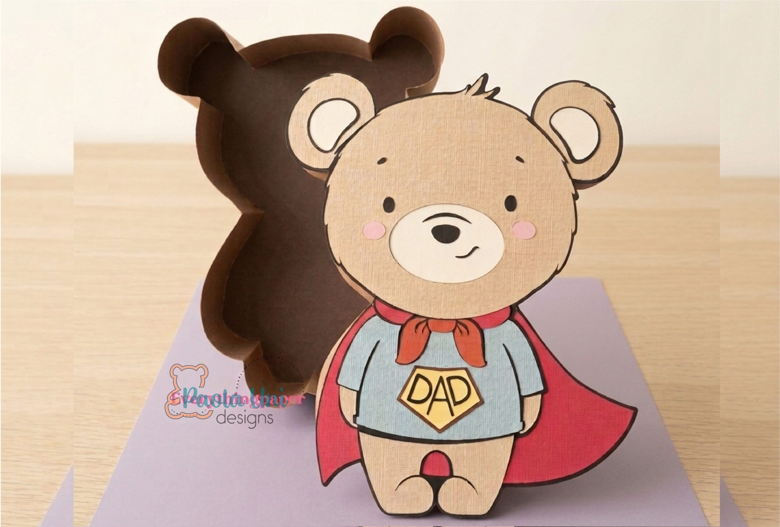 Archivo para recortar y armar caja en forma de oso para el día del padre