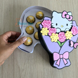 Archivo para recortar y armar caja en forma de flores kitty