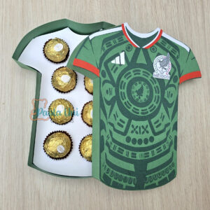 Archivo para recortar y armar caja inspirada en camiseta de futbol México incluye soporte chocolates