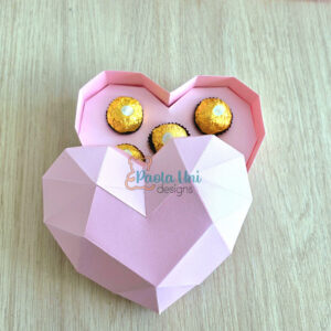 Archivo para recortar y armar caja en forma de corazón con soporte de chocolates
